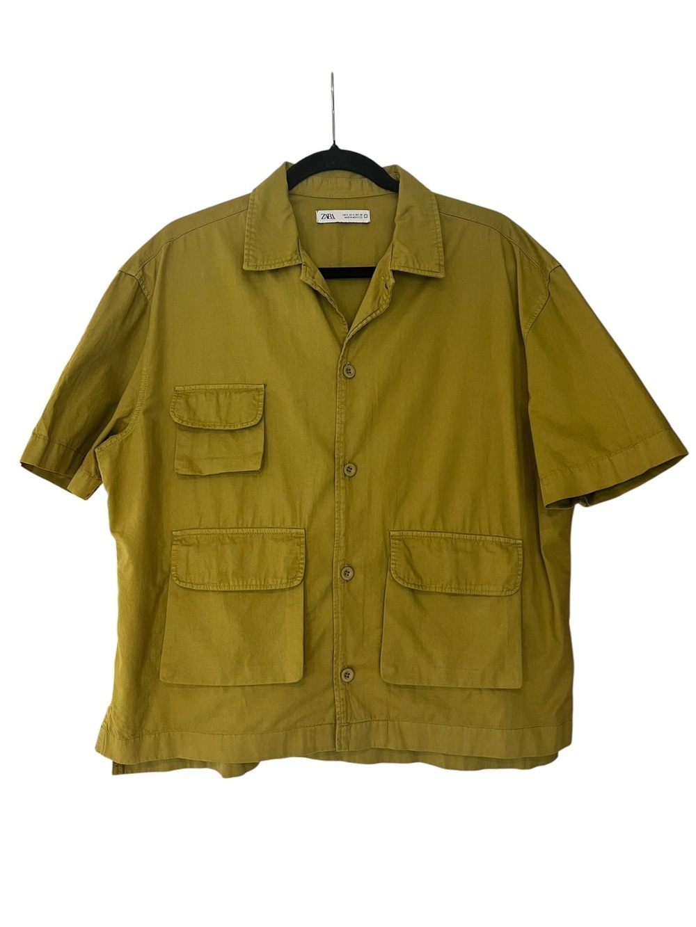 Zara Olive Green Short Sleeve Utility Workwear Shirt Jacket- S